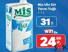 MİS UHT SÜT YARIM YAĞLI 1 L